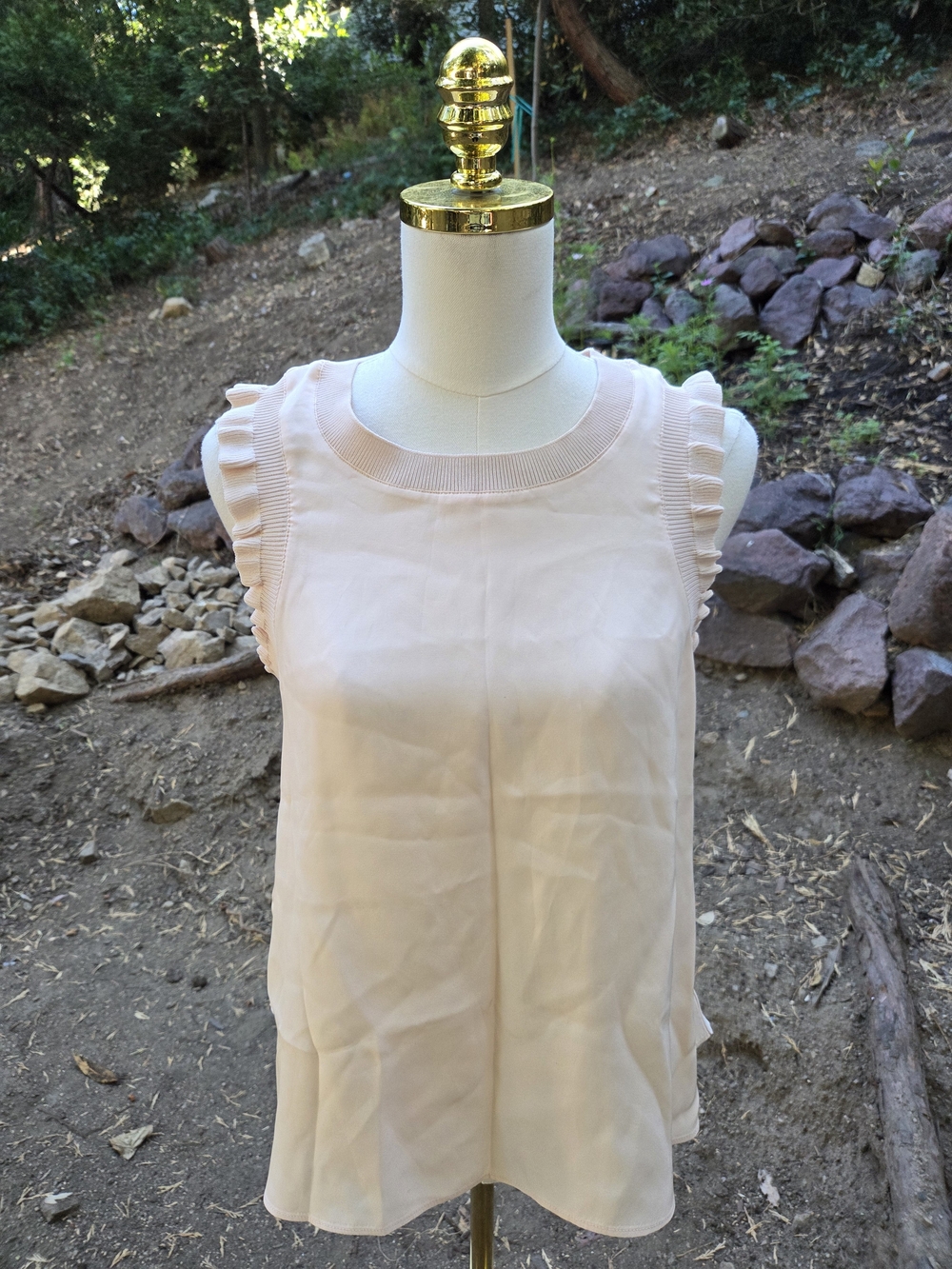 Clinq A Sept 100% Silk Sleeveless Ruffle Trim Blouse in Light Pink Size Small